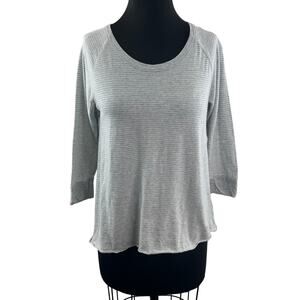 Standard James Perse Gray Striped Top Cotton 3/4 Sleeve Scoop Neck Size 1